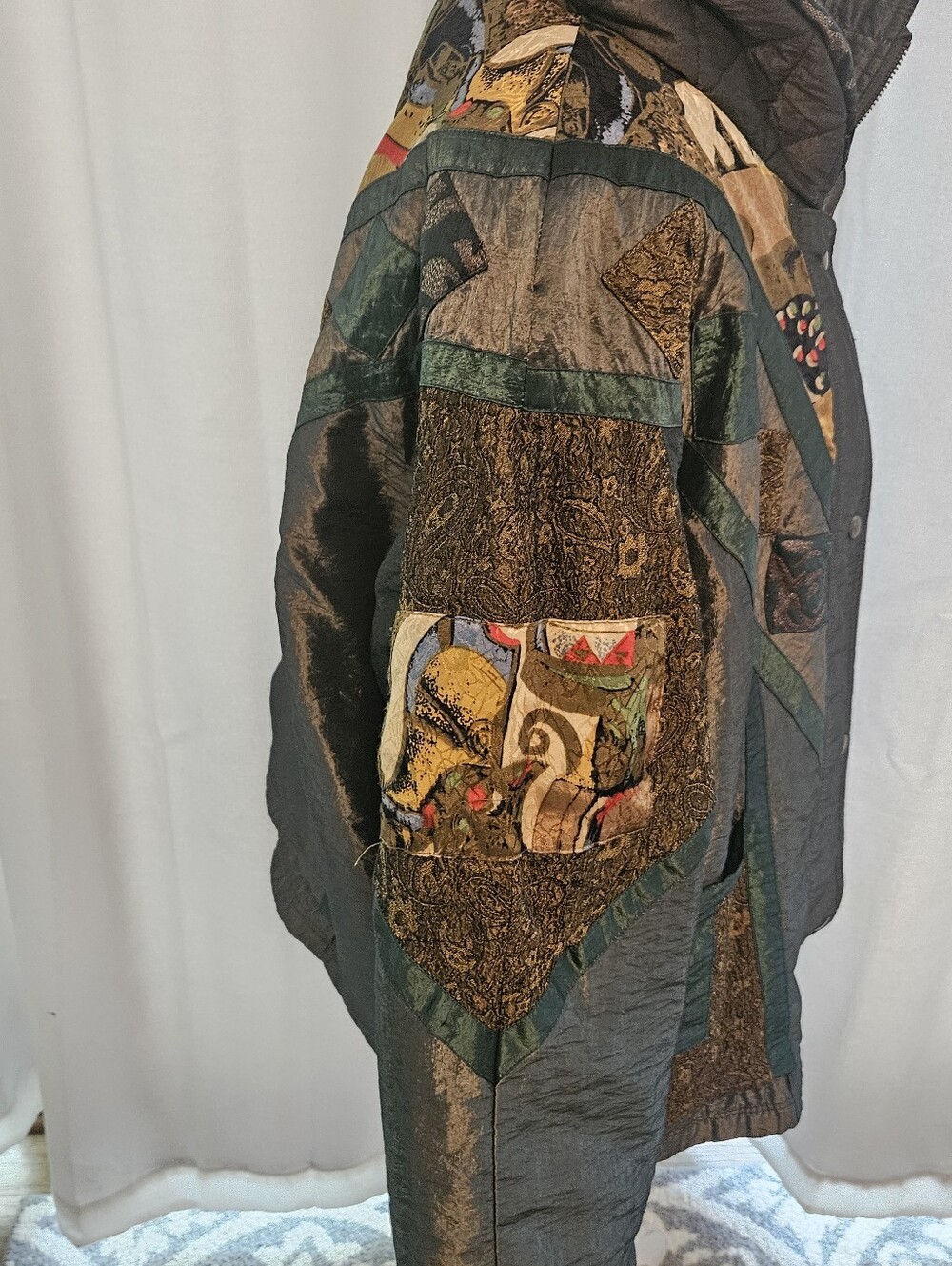 Vintage '80s Mulberry Street Ski Puffer Patchwork Jacket Designer Large - Picture 4 of 6